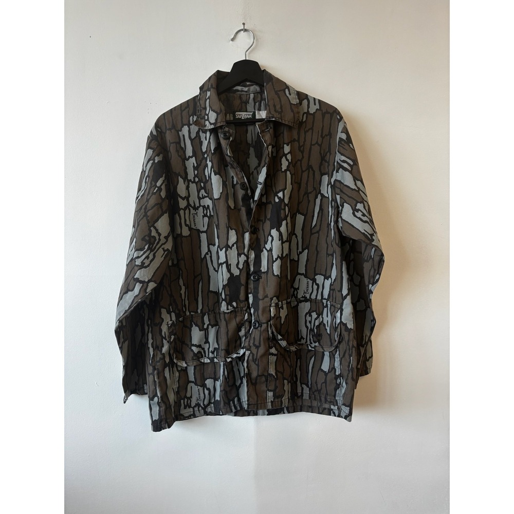 Vintage Saf T Bak Jacket Mens Large Brown Camo Button Up Hunting Outdoors 90s